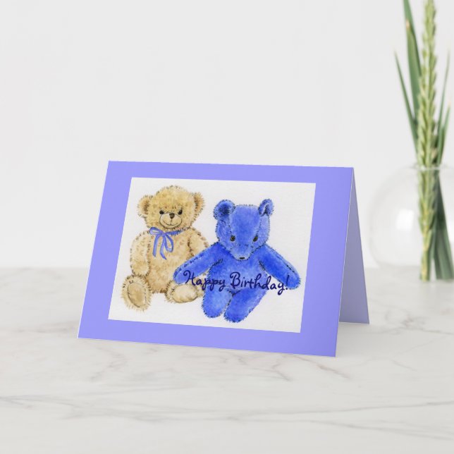 Herr McCuddles und Blue Bear Happy Birthday Karte (Vorderseite)