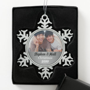 Herr & Mr. Gay Marriage Silver Damask Foto Schneeflocken Zinn-Ornament