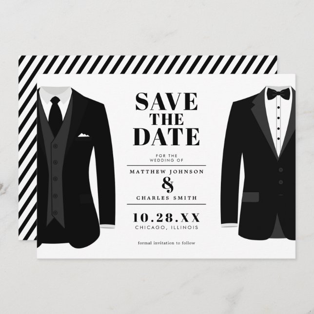 Herr & Mr. Modern Black Wedding Tux - Save the Dat Save The Date (Vorne/Hinten)