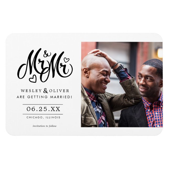 Herr & Mr. Script - Save the Date mit Foto Magnet (Horizontal)
