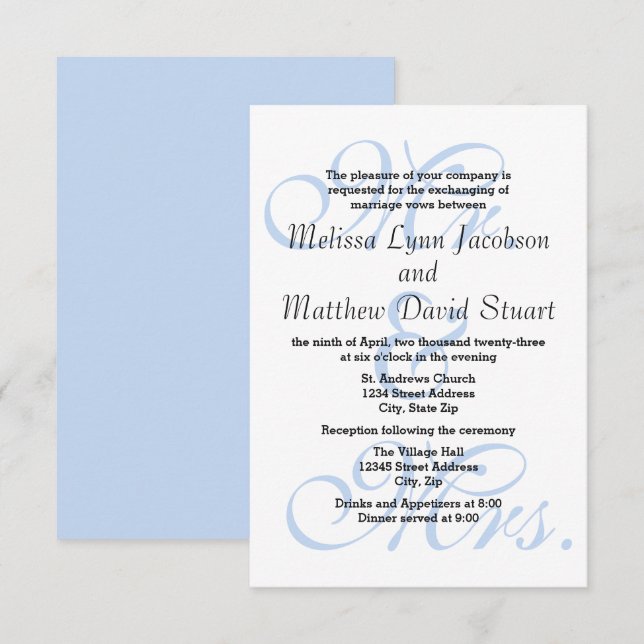 Herr & Mrs Blue-3x5 Einladung zum Hochzeitsfeiern  (Vorne/Hinten)