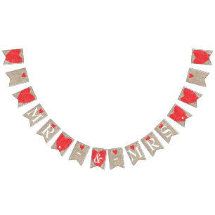 Herr & Mrs. Burlap & Red Hearts Wedding Verlobung Wimpelkette