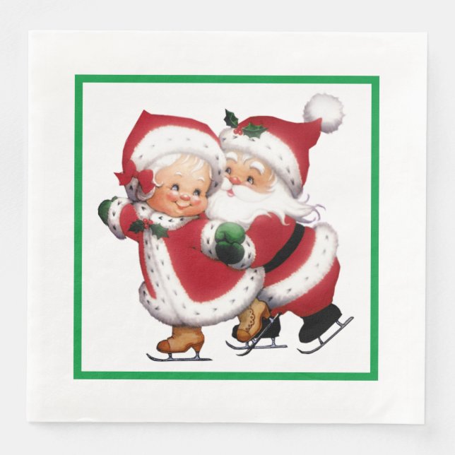Herr & Mrs Claus Ice Skaten Serviette (Vorderseite)