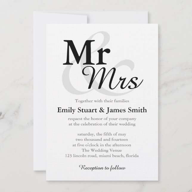 Herr &Mrs einfache elegante Typografie-Hochzeit Einladung (Vorderseite)