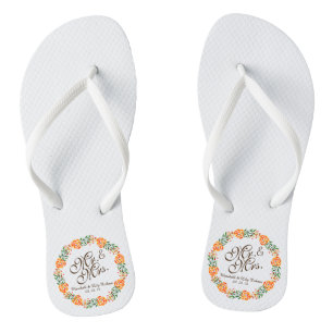 Herr & Mrs. Elegant Floral Wedding Flip Flops