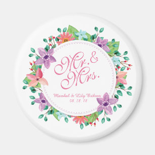Herr & Mrs. Elegant Floral Wedding   Magnet
