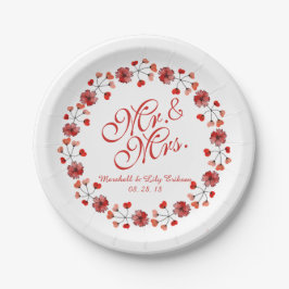 Herr & Mrs. Elegant Floral Wedding Paper Plate Pappteller