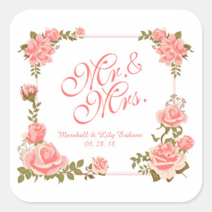 Herr & Mrs. Elegant Floral Wedding Sticker Siegel