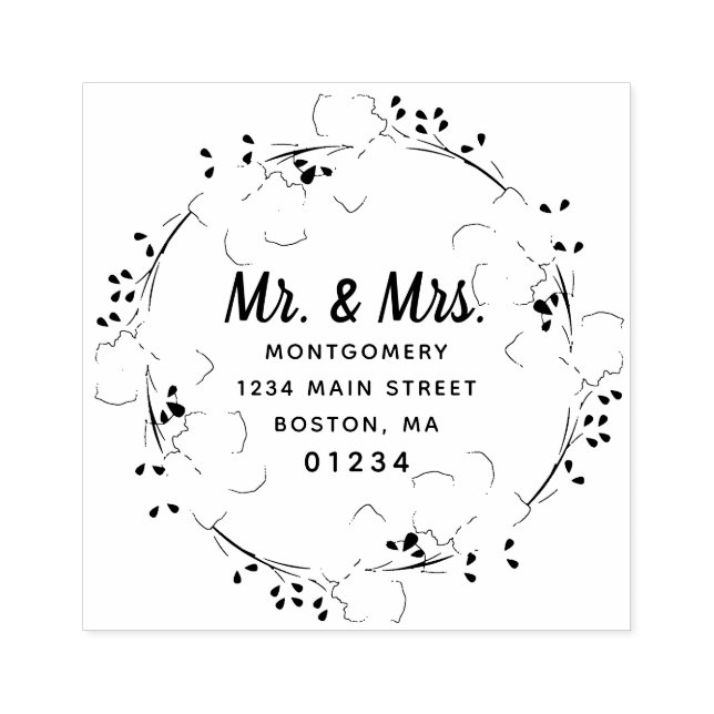 Herr & Mrs Floral Modern Script Rücksendeadresse Gummistempel (Prägung)