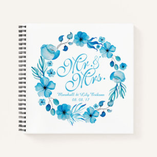 Herr & Mrs Floral Watercolor Wedding Gästebuch Notizbuch