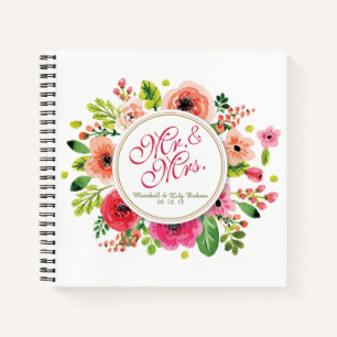 Herr & Mrs Floral Watercolor Wedding Gästebuch Notizbuch