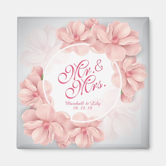 Herr & Mrs. Floral Watercolor Wedding | Magnet (Vorne)