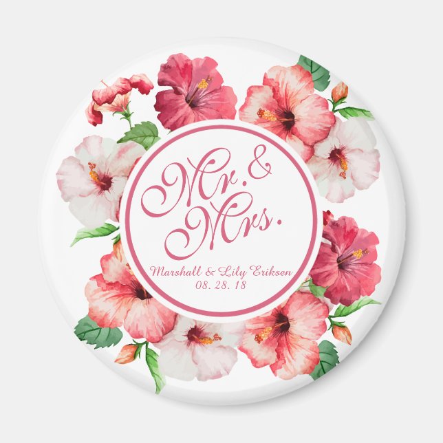 Herr & Mrs. Floral Watercolor Wedding | Magnet (Vorne)