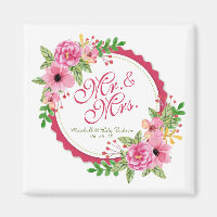 Herr & Mrs. Floral Watercolor Wedding | Magnet