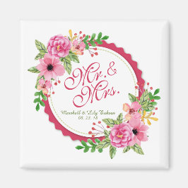 Herr & Mrs. Floral Watercolor Wedding | Magnet