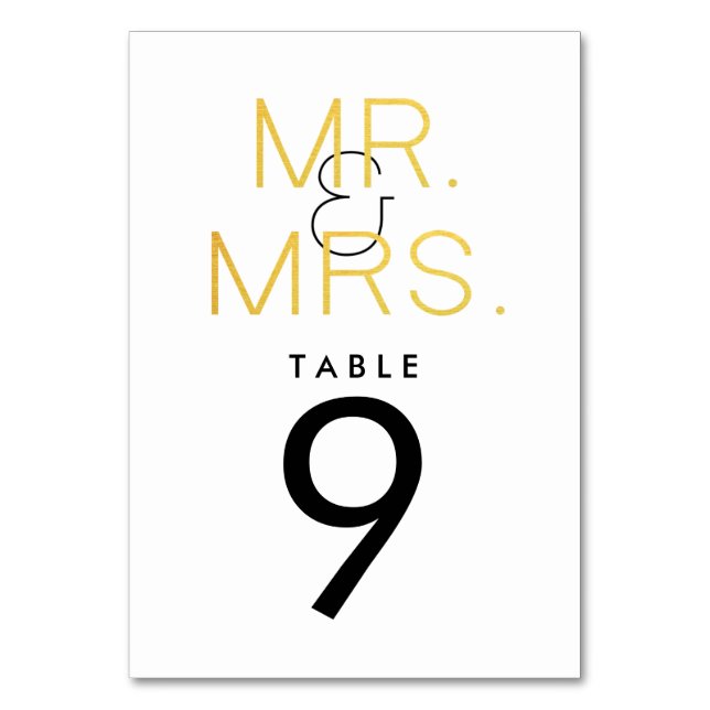 Herr & Mrs. Gold Elegant Typografy Wedding Table Tischnummer (Vorderseite)