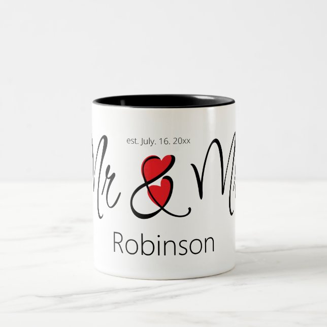 Herr & Mrs. Individuelle Name Elegant Simple Two-T Zweifarbige Tasse (Mittel)