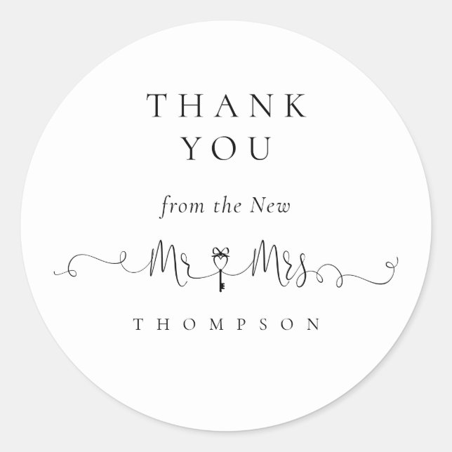 Herr Mrs. Key Symbol Script Wedding Vielen Dank Runder Aufkleber (Vorderseite)