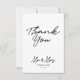 Herr & Mrs. Modern Schwarz-weiß Script Wedding Dankeskarte