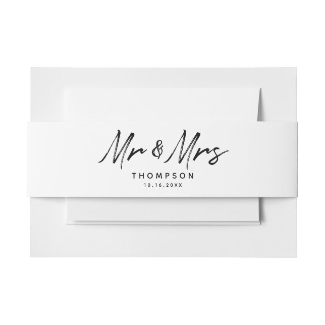 Herr & Mrs. Modern Schwarz-weiß Script Wedding Einladungsbanderole (Vorderseite Beispiel)