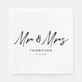 Herr & Mrs. Modern Schwarz-weiß Script Wedding Serviette