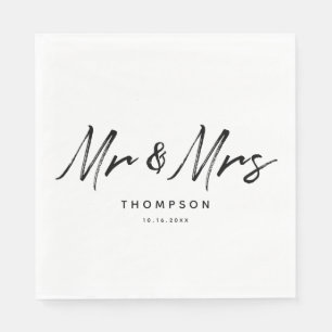 Herr & Mrs. Modern Schwarz-weiß Script Wedding Serviette
