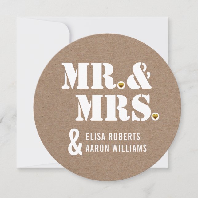 Herr & Mrs. Modern typography kraft paper wedding Einladung (Vorderseite)
