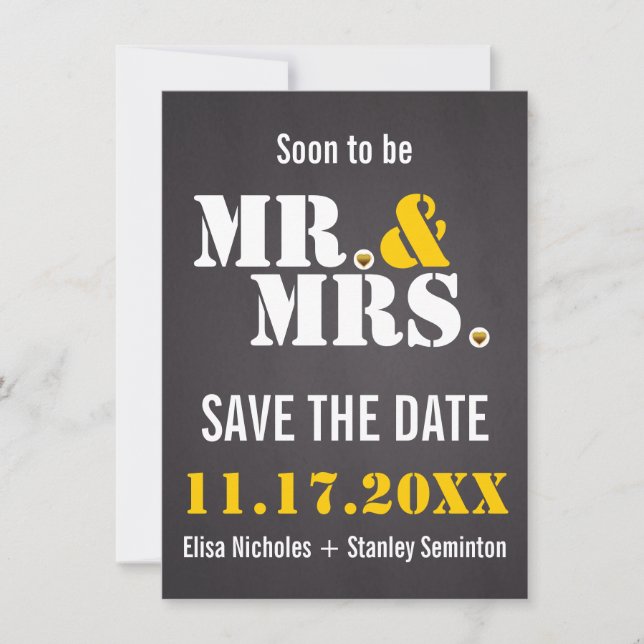 Herr & Mrs Modern typography wedding Save the Date Einladung (Vorderseite)