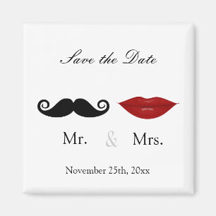 Herr & Mrs. Mustache and Lips - Save the Date Magnet