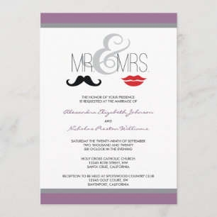 Herr & Mrs Mustache & Lipstick Wedding Einladung