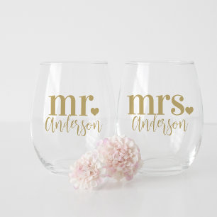 Herr & Mrs. Name Personalisiert Wedding Weinglas Ohne Stiel