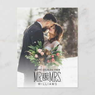 Herr & Mrs. Newlywed Hand Lettered Foto Christmas Feiertagspostkarte