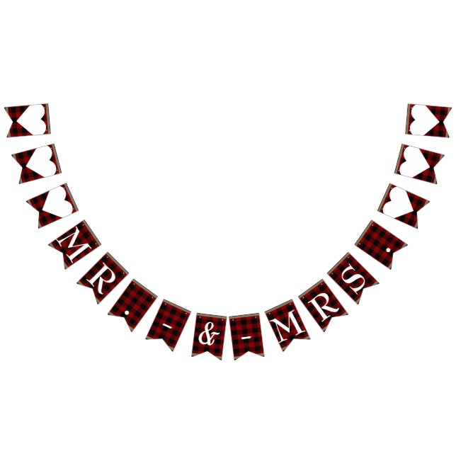 Herr & Mrs. Red Black Buffalo Kariert Wedding Wimpelkette (Alle)