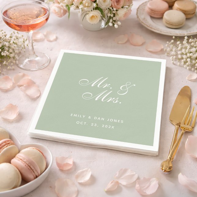 Herr & Mrs. Sage Wedding White Elegant Script Gree Serviette (Von Creator hochgeladen)