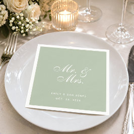 Herr & Mrs. Sage Wedding White Elegant Script Gree Serviette