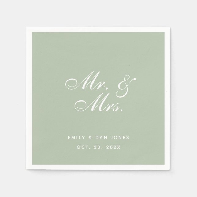 Herr & Mrs. Sage Wedding White Elegant Script Gree Serviette (Vorderseite)