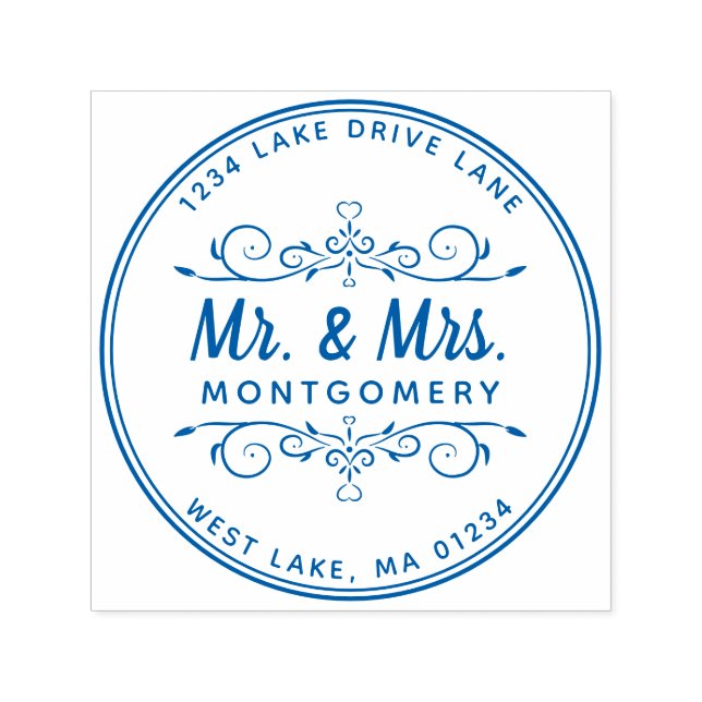 Herr & Mrs. Script Heart Floral Rücksendeadresse Permastempel (Design)
