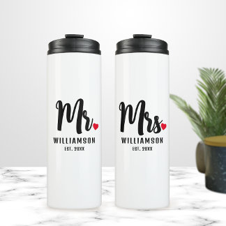 Herr & Mrs. Script Personalisiert Name Monogram He Thermosbecher