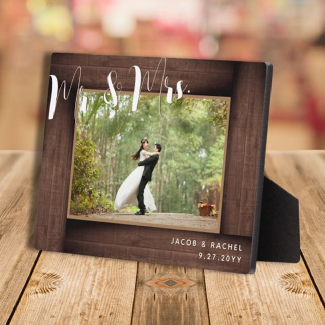 Herr & Mrs. Script Rustic Wedding Foto Frame Fotoplatte (Von Creator hochgeladen)