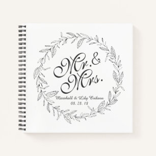 Herr & Mrs Simple Floral Wedding Gästebuch Notizbuch