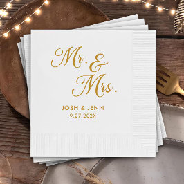 Herr & Mrs. Simple Script Gold Wedding Napkins Serviette