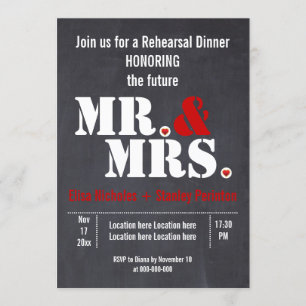 Herr & Mrs. typography wedding rehersal dinner Einladung