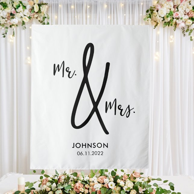 Herr & Mrs. Wedding Backdrop Benutzerdefinierter N Wandteppich (Mr. & Mrs. Wedding Backdrop Custom Surname Date
)
