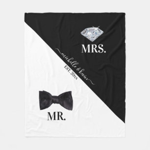 Herr & Mrs Wedding Black & White Fleecedecke