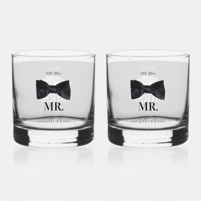 Herr & Mrs. Wedding Black & White Wedding Whiskyglas (Rückseite)
