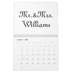 Herr & Mrs. white black custom script name elegant Kalender