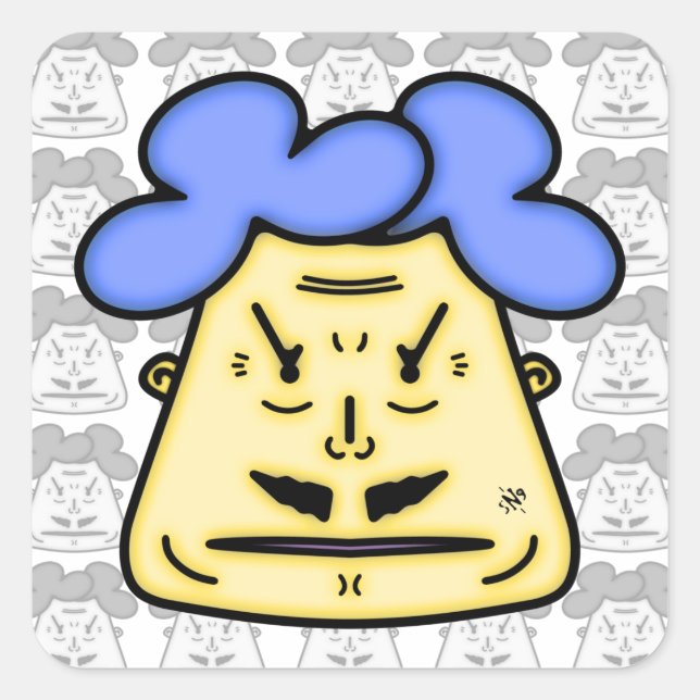 Herr Mustache Cartoon face v2-1 Quadratischer Aufkleber (Vorderseite)