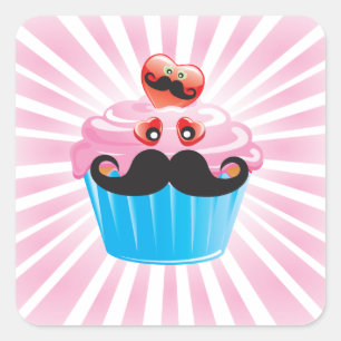 Herr Mustache Cupcake Quadratischer Aufkleber