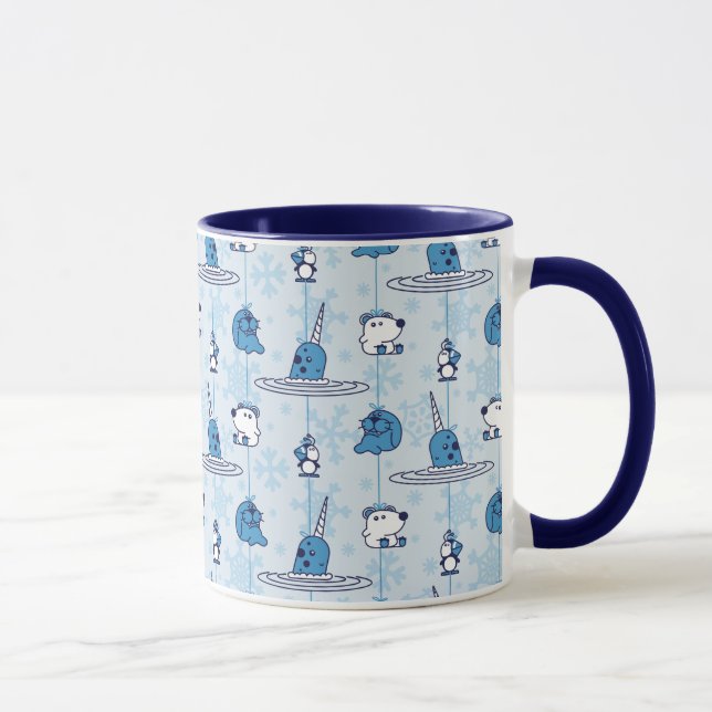 Herr Narwal Blaues Schneeflocken-Muster Tasse (Rechts)