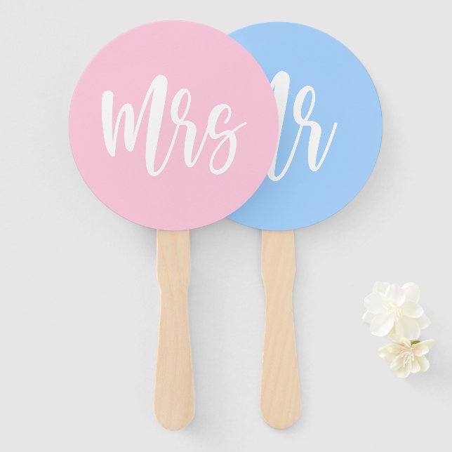 Herr oder Frau Pink Blue Bride Groom Wedding Game Fächer (Vorne und Hinten)